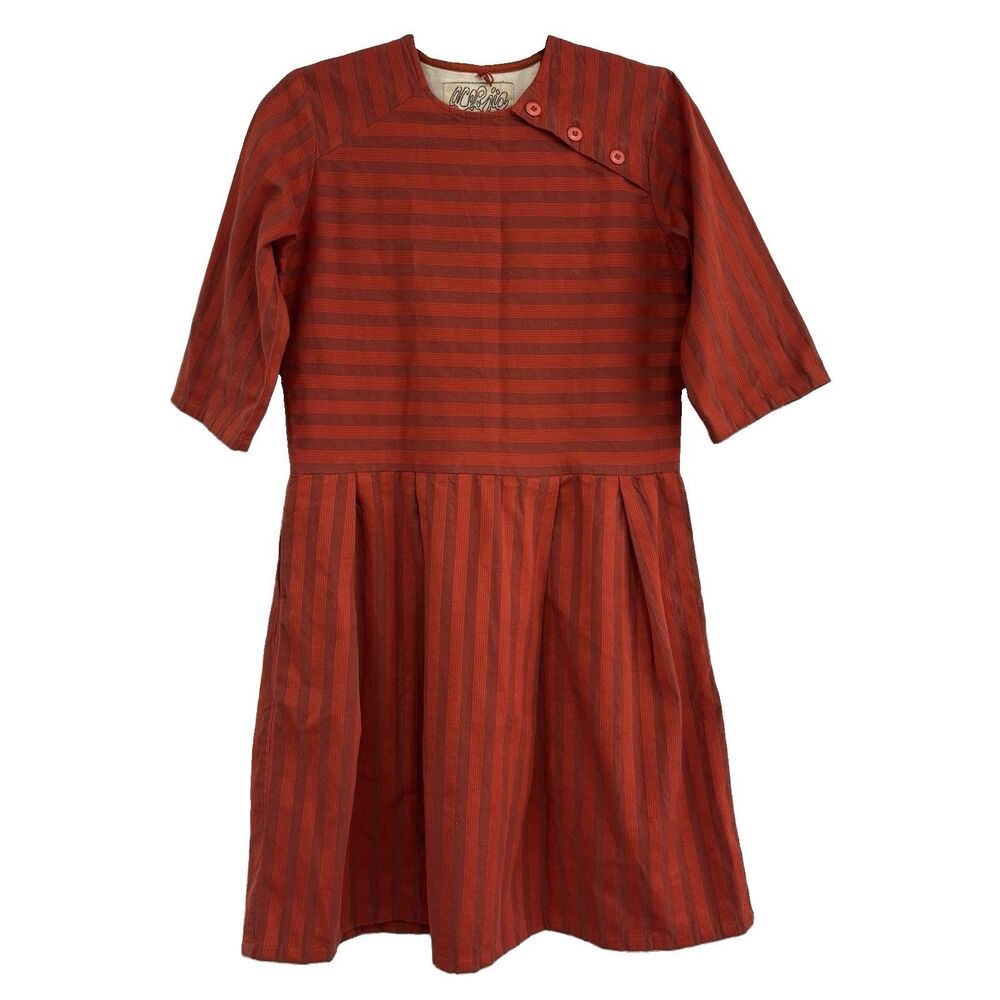 Ace And Jig Dress Size XS Red Rust Orange Stripe Cotton Roxie Mini Half Sleeve